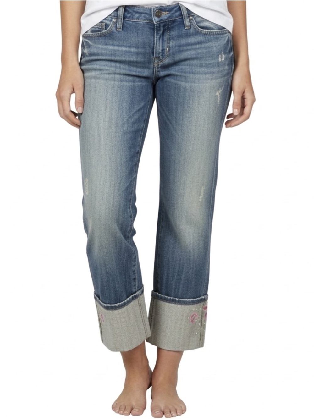 Guess Jeans Distressed Denim Embroidered Hem
